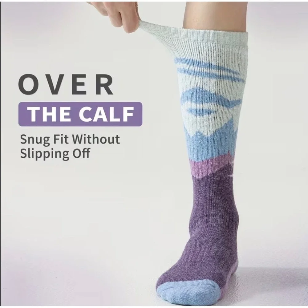 Unisex Tall Ski Socks 10-13 Merino Wool Anti-odor Anti-slip Alps Design NEW NICE